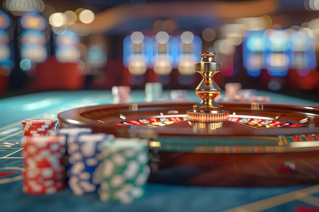 Baccarat table with card shoe and betting layout